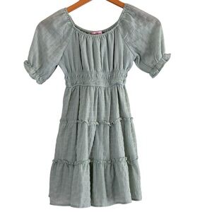 Love Squared Girls | Mint green smocked peasant scoop neck feminine dress
